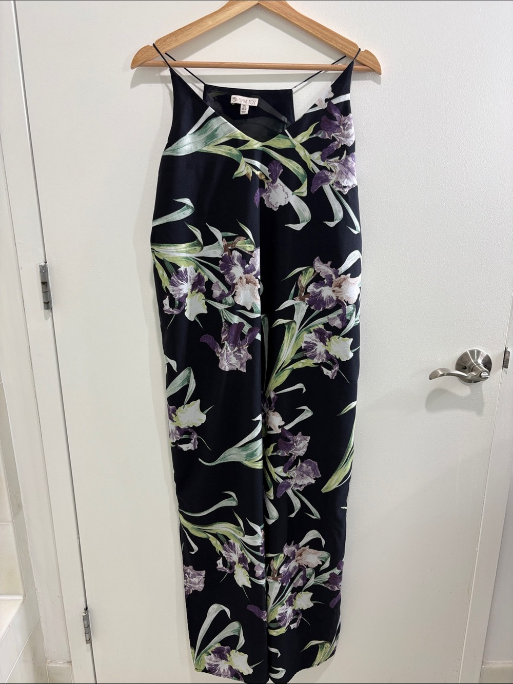 Black Floral Slip Dress with Purple & Green Print